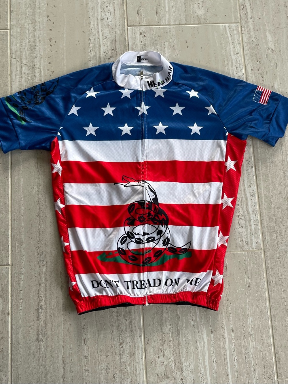 Weimostar Don't Tread On Me Cycling Jersey Mens Large American Flag Short Sleeve